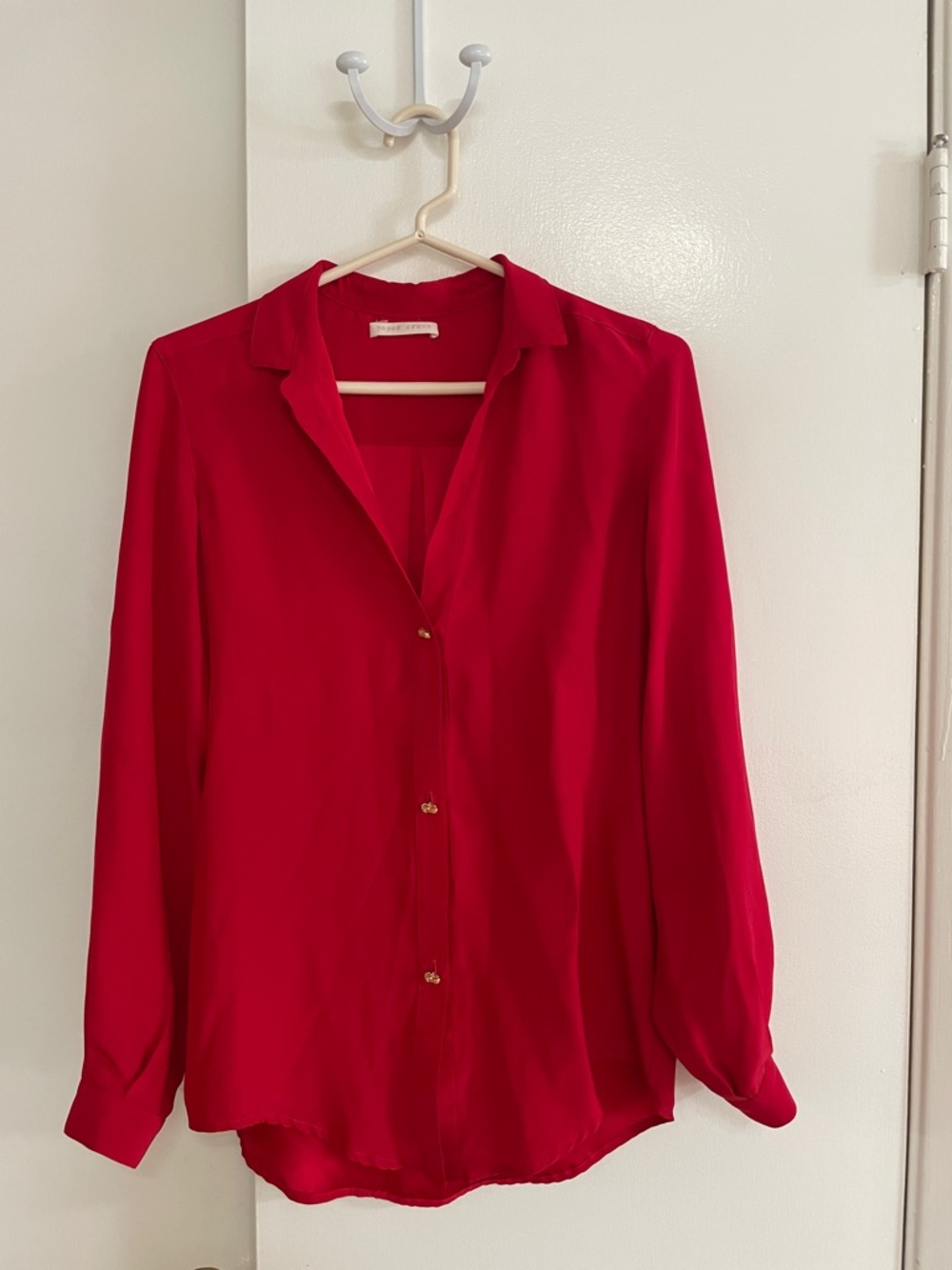 Paper Crown Vibrant Red Long-Sleeve Button-Up Blouse